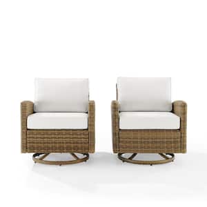 Bradenton Weathered Brown Wicker Outdoor Rocking Chair with White Sunbrella Cushions (2-Pack)