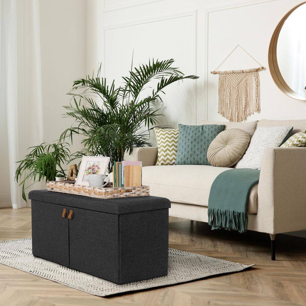 Modern Gray Tufted Ottoman Storage Bench with Adjustable Shoe Shelves