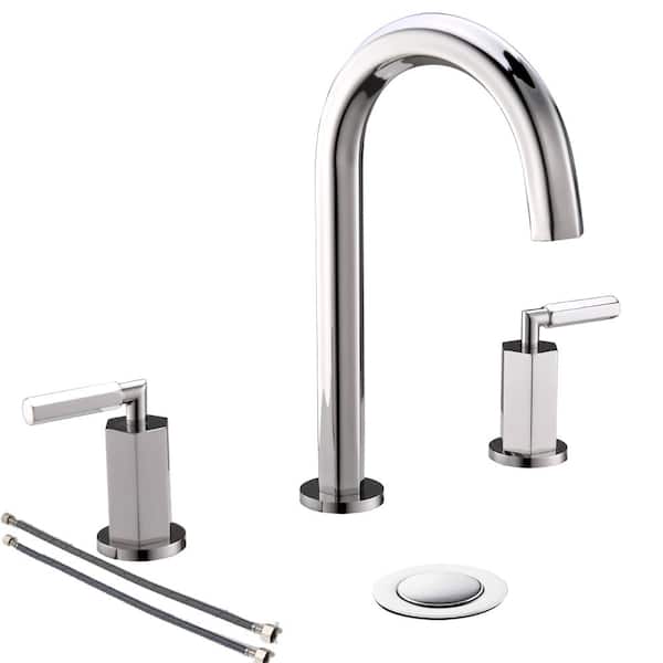 Phiestina 8 in. Widespread Double-Handle Hexagonal Bathroom Faucet with Metal Pop Up Drain Kit in Polished Chrome