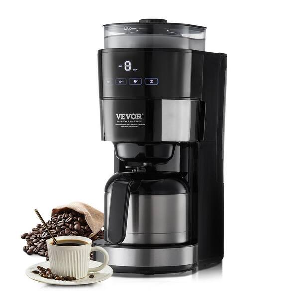 VEVOR Coffee Maker with Grinder 64 oz. Black Conical Coffee Grinder Machine Grind and Brew with 24-Hour Timer