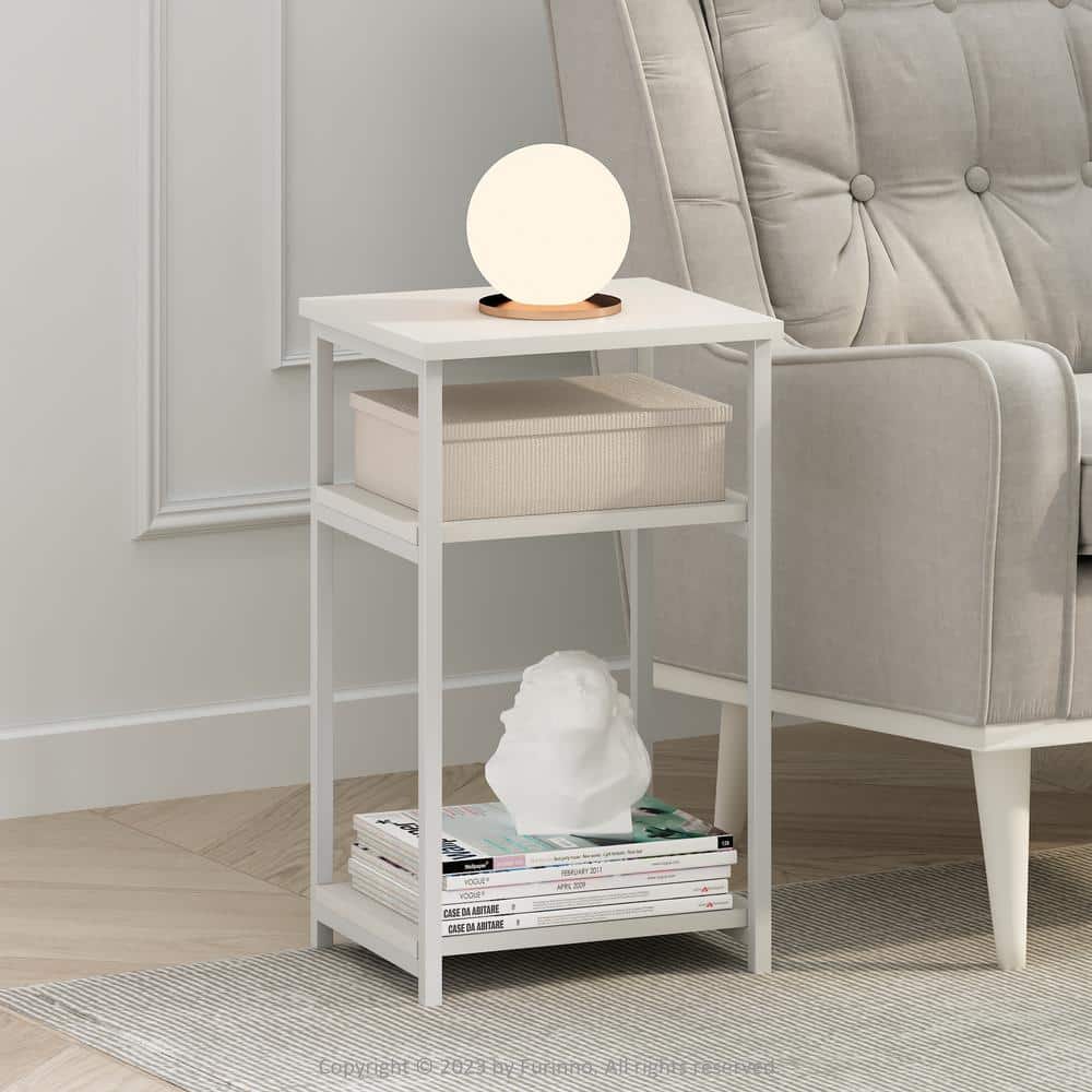 White 3-Tier Metal Frame End Table with Storage Shelves