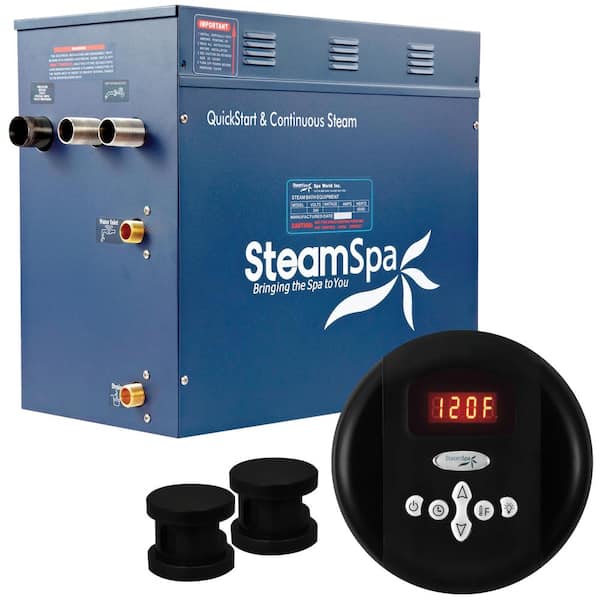 SteamSpa Oasis 10.5kW QuickStart Steam Bath Generator Package in Matte Black