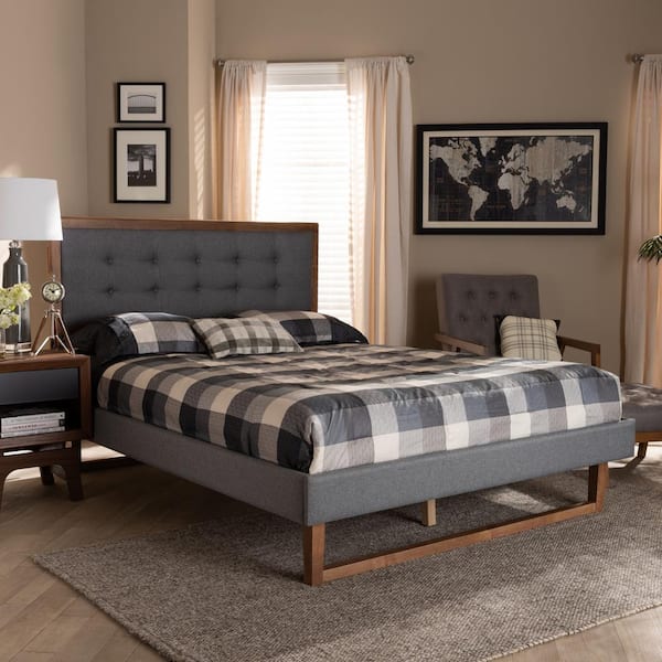 Baxton Studio Emele Dark Grey Ash Walnut Queen Platform Bed 164