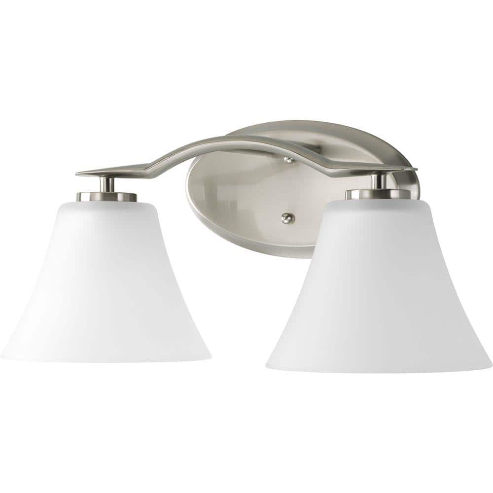Bravo Brushed Nickel 2-Light Vanity Fixture with Etched Glass Shades