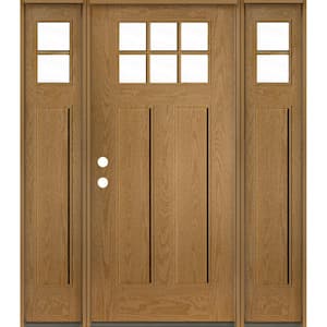 PINNACLE Craftsman 64 in. x 80 in. 6-Lite Right-Hand/Inswing Clear Glass Bourbon Stain Fiberglass Prehung Front Door/DSL