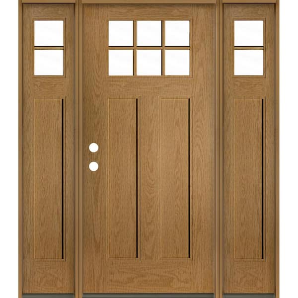 Krosswood Doors PINNACLE Craftsman 64 in. x 80 in. 6-Lite Right-Hand/Inswing Clear Glass Bourbon Stain Fiberglass Prehung Front Door/DSL