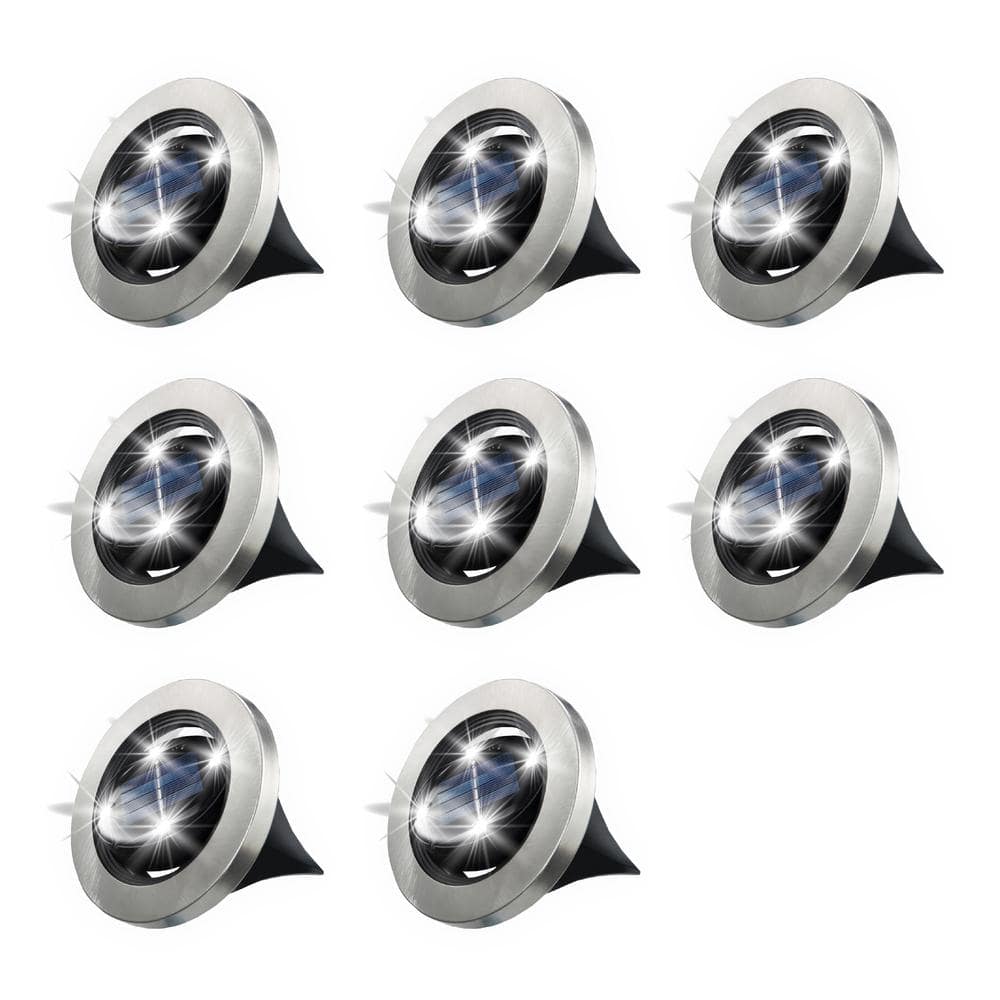 Bell + Howell Solar Powered Stainless Steel Outdoor Integrated LED Super Bright In-Ground Swivel Disk Path Lights (8-Pack) -  8736