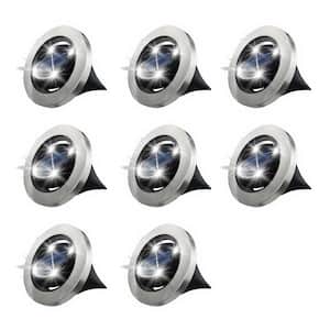 Solar Powered Stainless Steel Outdoor Integrated LED Super Bright In-Ground Swivel Disk Path Lights (8-Pack)