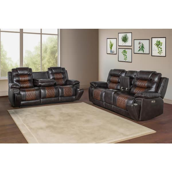 New Classic Furniture Nikko 2-piece Brown Faux Leather Power Footrest Living Room Set