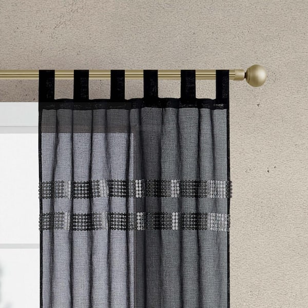 Jessica Simpson Milly Bling Black Faux Linen 38 in. W x 84 in. L Tab Top  Tiebacks Sheer Curtain (2-Panels and 2-Tiebacks) JSC016385 - The Home Depot