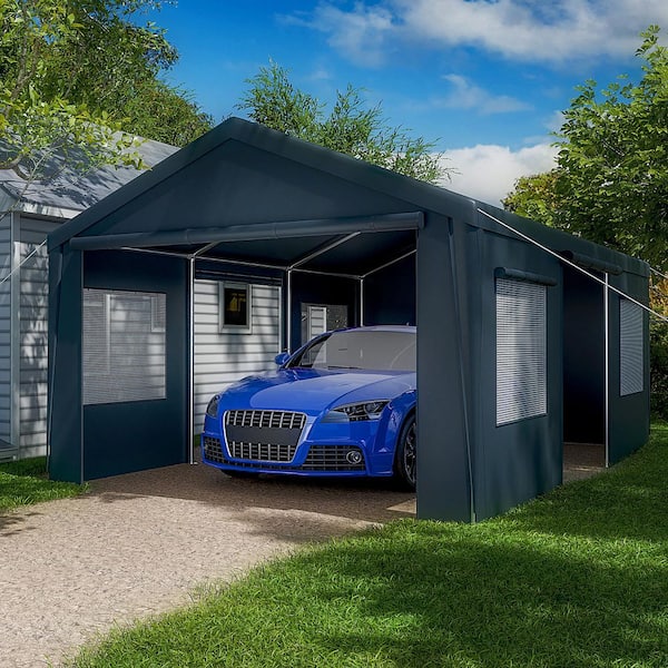 13 ft. x 20 ft. Heavy-Duty Carport-Portable Garage with Roll-Up Windows Removable Sidewalls, Waterproof and UV Resistant
