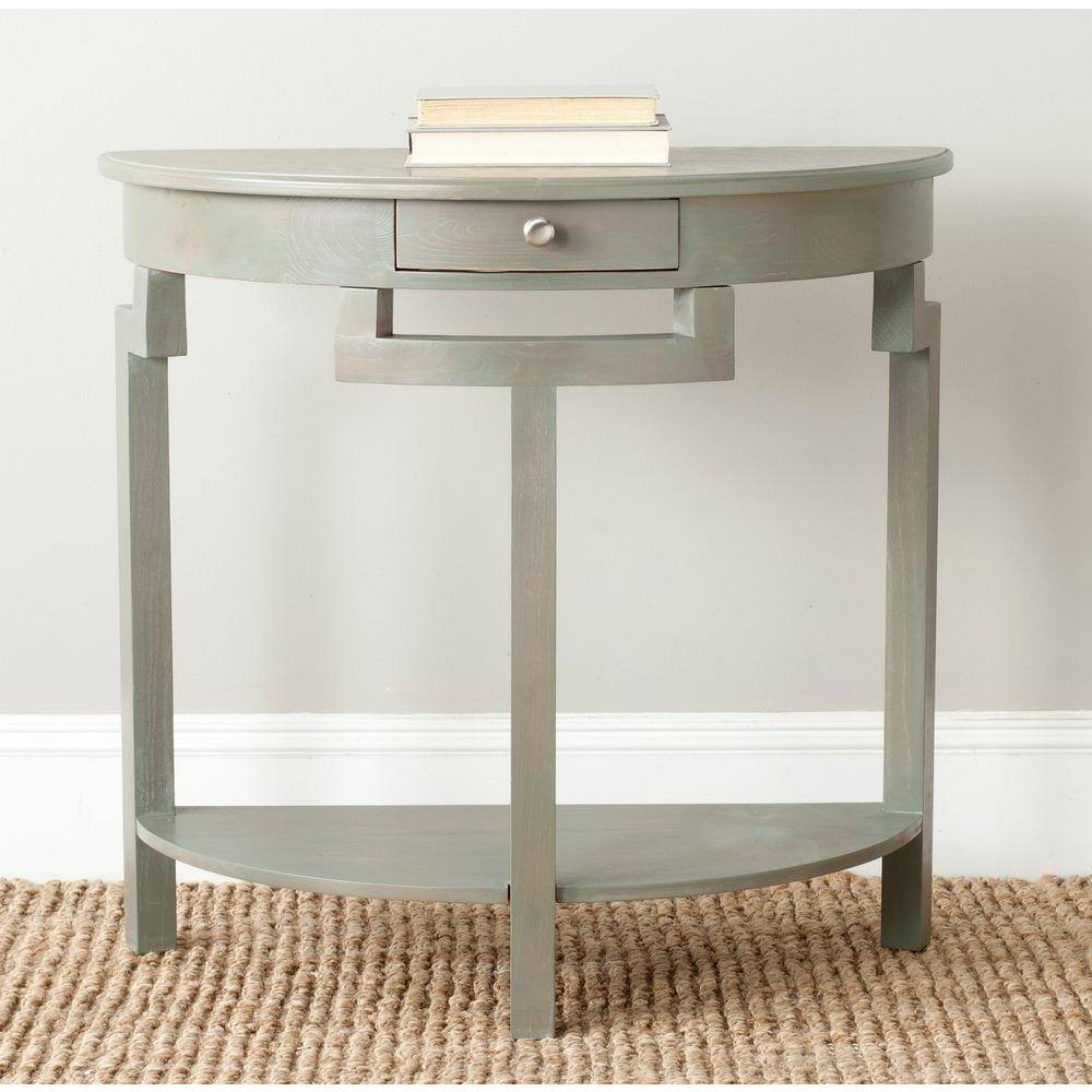 Transitional French Grey Demilune Console with Storage