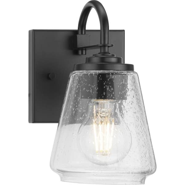 Progress Lighting Martenne 4.62 in. 1-Light Matte Black Vanity Light with Seeded Glass Shade