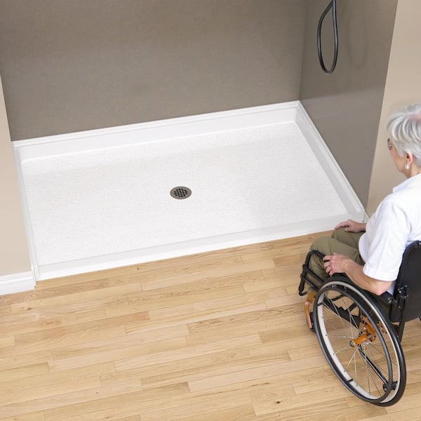 63 in. L x 38 in. W White Alcove Shower Pan Base Acrylic Square Acrylic Shower Tray with Pre-drill Center Drain Hole