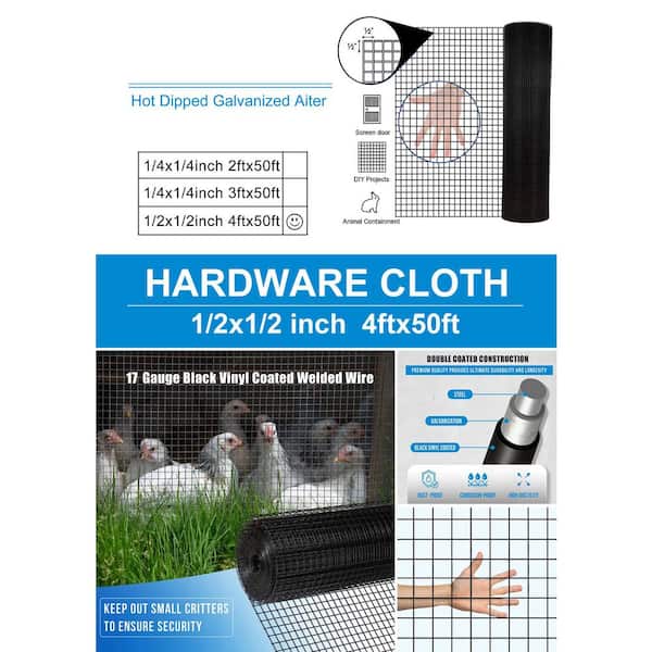 AUTMOON Black Vinyl Coated Welded Fence Mesh 1/2 in. 48 in. x 50 ft. 19-Gauge, Garden Home Chicken Deer Rabbit Barrier Safety
