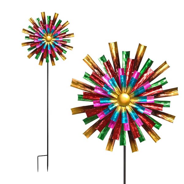 Alpine Corporation 81 in. Tall Outdoor Colorful Flower Wind Spinner Stake Yard Decoration, Multicolor