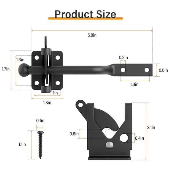WINSOON 5.8 in. Black Heavy-Duty Self-adjusting Gravity Gate Latch