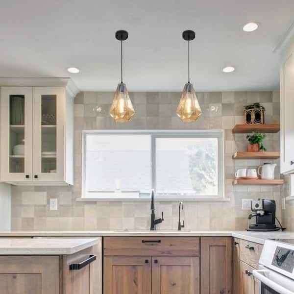 60-Watt 1-Light Amber Pendant Light with Geometric Shade, No Bulbs Included