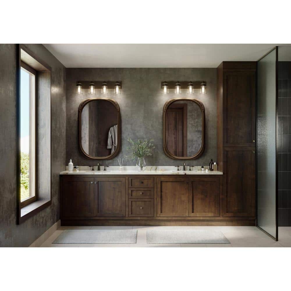 Calhoun Antique Bronze 4-Light Apothecary Glass Bath Vanity Fixture