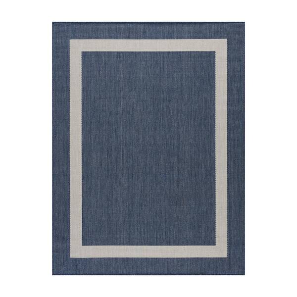 VillaDecor Blue/White 5 ft. x 7 ft. Bordered Indoor/Outdoor Area Rug ...