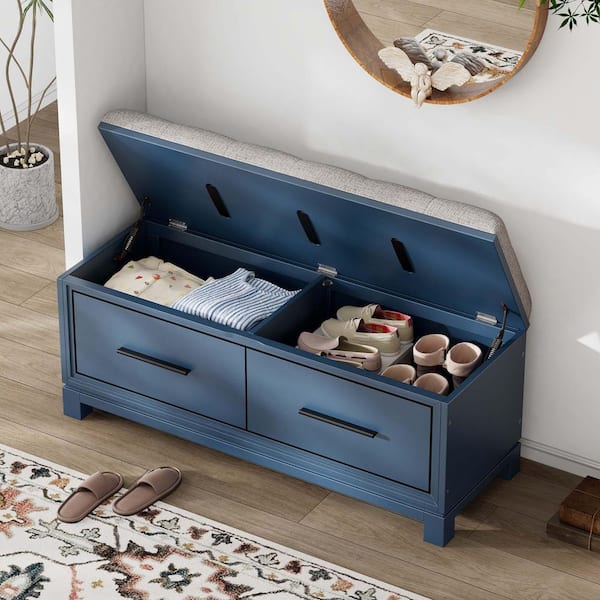 Navy 43 MDF Farmhouse Shoe Bench Entryway Storage Bench