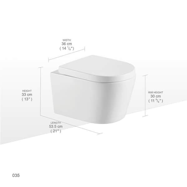 Erid Wall Hung 1 Piece 6 Gpf 0 8 High Efficiency Dual Flush Round Bowl Toilet In White Skirted All One Seat Included Jun 034 The Home Depot - Wall Hung Toilet Size