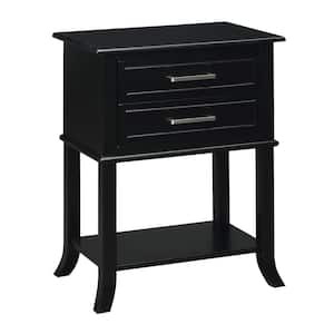 Sydney 22 in. Black Rectangle Wood End Table with 2-Drawers and 1-Shelf