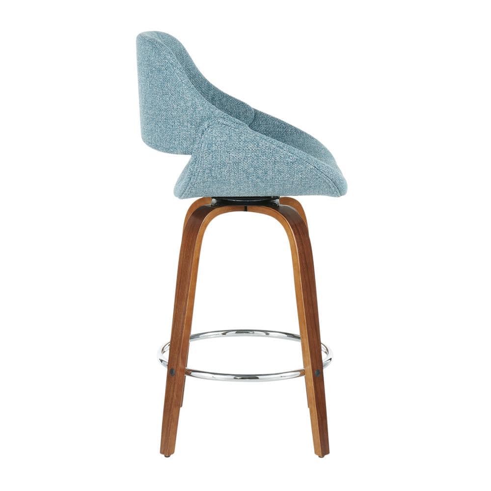 Set of 2 Blue Swivel Mid-Century Modern Counter Stools