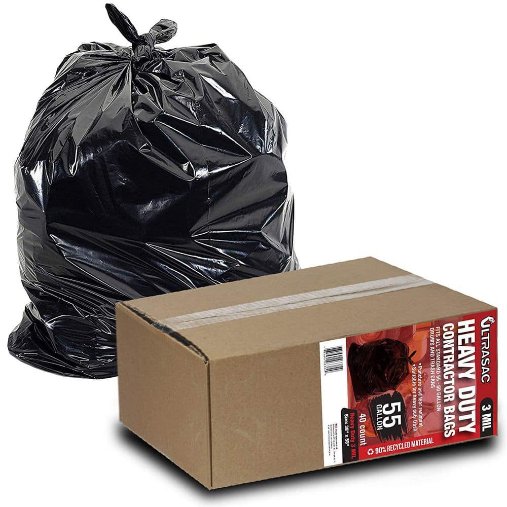 Lavex Pro 55-60 Gallon 3 Mil 38 x 58 Low Density Heavy-Duty Industrial  Contractor Black Trash Bag Can Liner - 50/Case