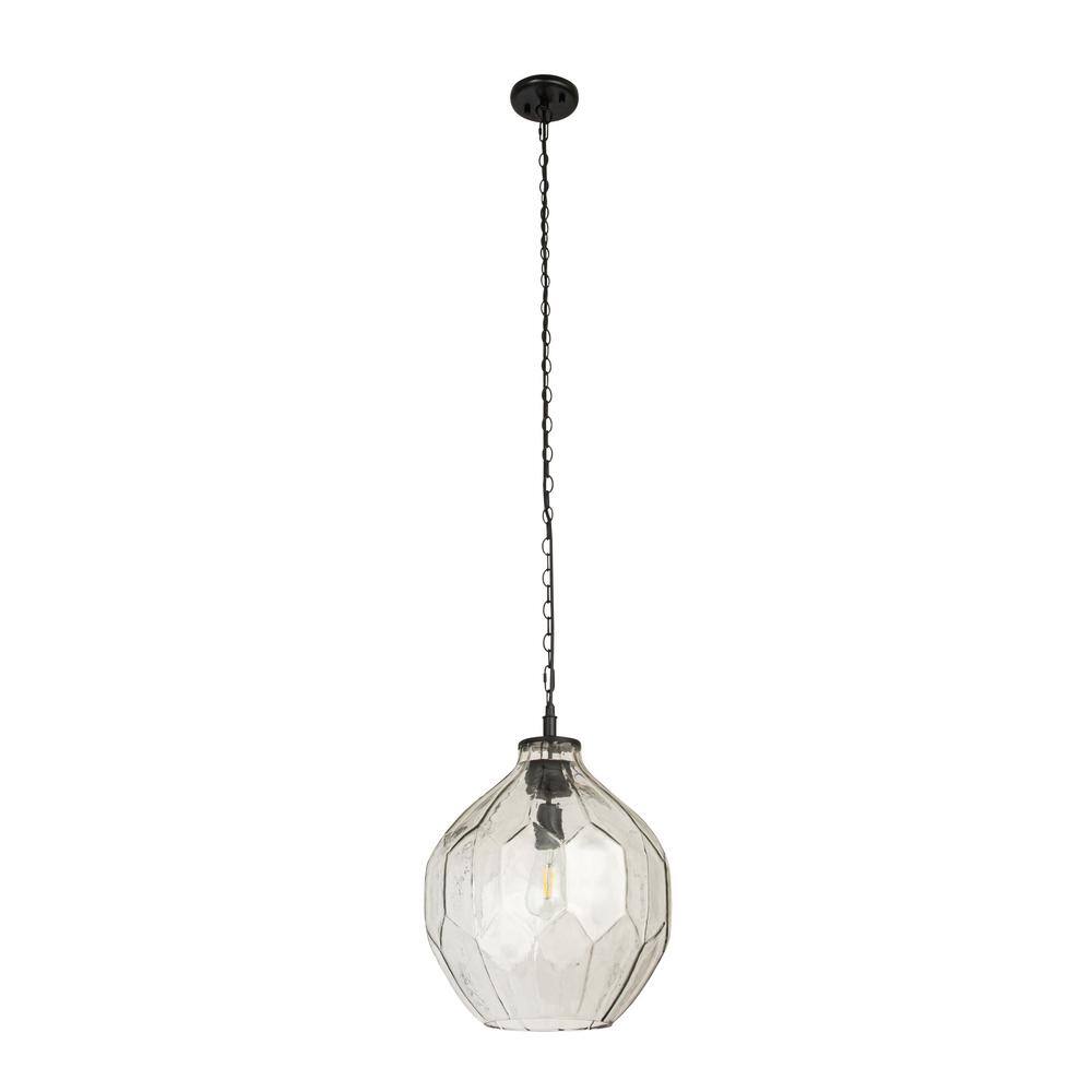 Storied Home 1-Light Matte Black Oversized Geometric Pendant Light with Glass Shade