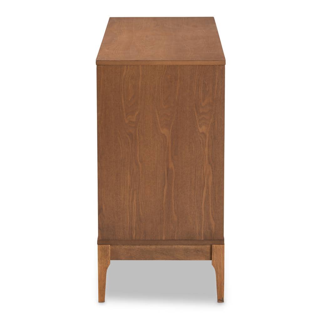 Ramiel Mid-Century Brown Ash Wood and Rattan 6-Drawer Dresser