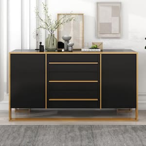 Black Light Luxury Style MDF 59 in. Sideboard with Adjustable Shelves and 3-Drawers