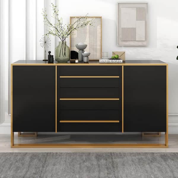 Harper & Bright Designs Black Light Luxury Style MDF 59 in. Sideboard with Adjustable Shelves and 3-Drawers