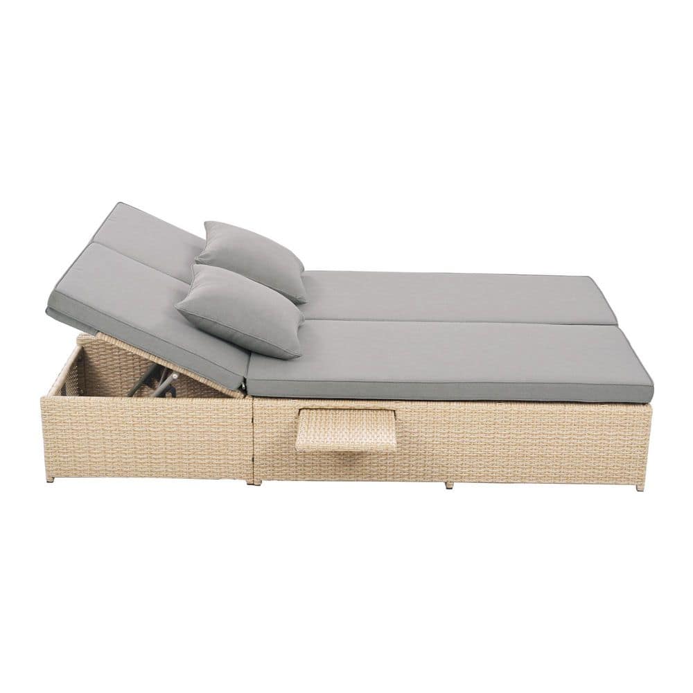 Outdoor Natural Wicker Lounge Chairs with Adjustable Backrest and Gray Cushions price history on PriceWatchPro