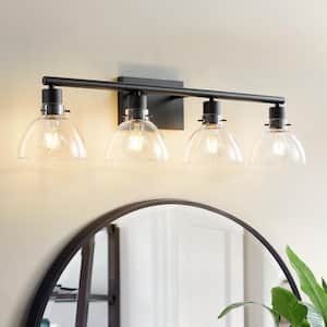 30.7 in. 4 Light Black Vanity Light with Clear Glass Shade Modern Bathroom Light Fixture