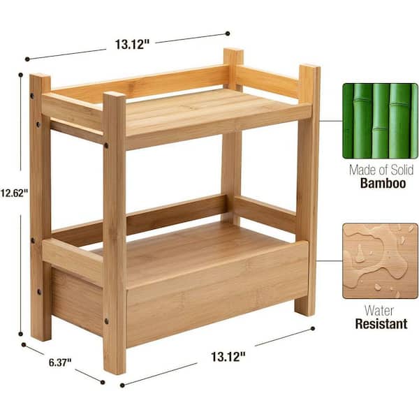 Bunpeony 2-Tier Bamboo Storage Caddy Bathroom Shelf with 2 Hooks ZY1K0078 -  The Home Depot