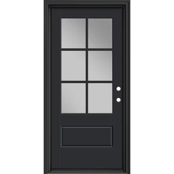 Masonite Performance Door System 36 in. x 80 in. VG 6-Lite Left-Hand Inswing Clear Black Smooth Fiberglass Prehung Front Door