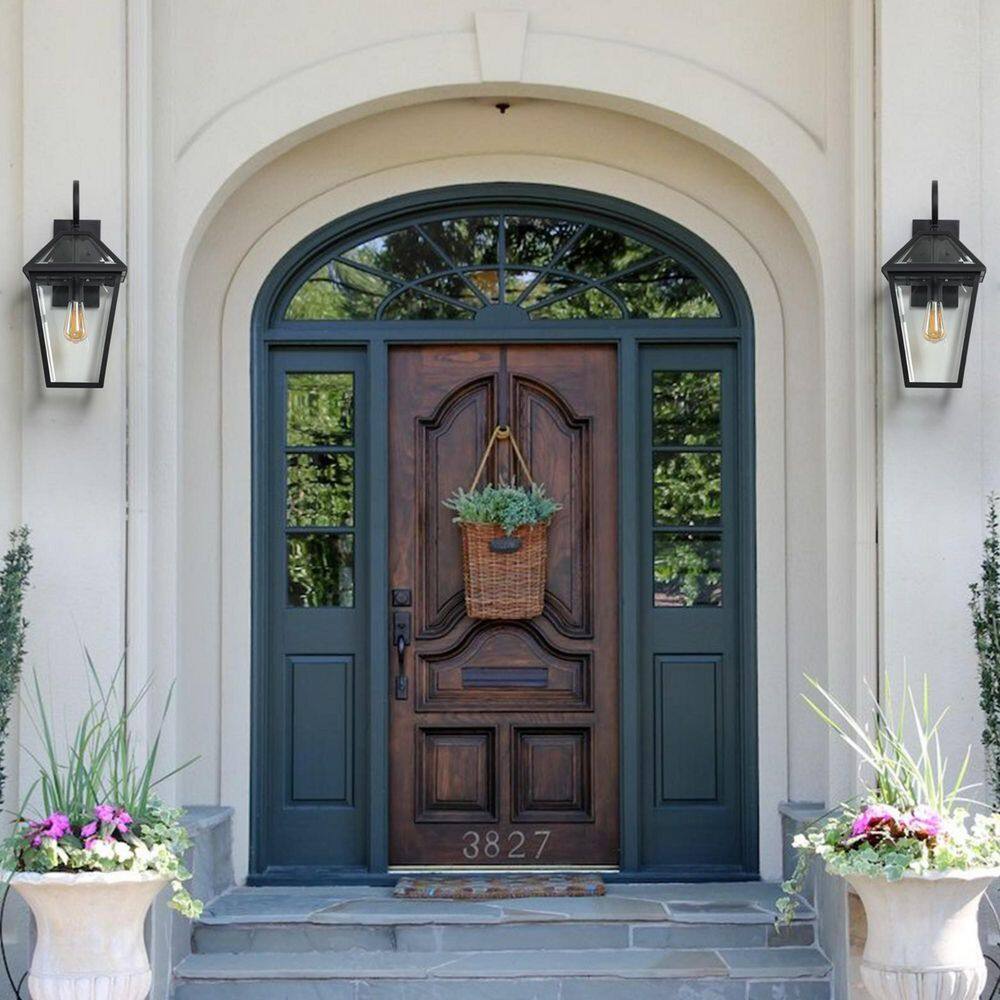 21 in. Modern Outdoor Wall Lanterns with 1-Light, Black Metal Frame Clear Glass Weatherproof, E26 Base(2 Pack No Bulbs) price history on PriceWatchPro