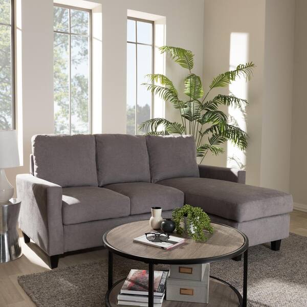 Baxton Studio Greyson 2 Piece Light Gray Fabric 4 Seater L Shaped