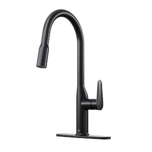 Single Handle Pull-Down Sprayer Kitchen Faucet with Deckplate in Matte Black