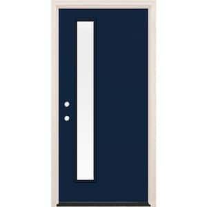 36 in. x 80 in. Right-Hand/Inswing 1-Lite Clear Glass Indigo Painted Fiberglass Prehung Front Door w/6-9/16 in. Frame