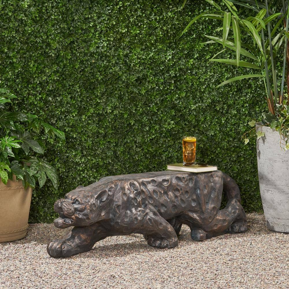 Antique Copper Lightweight Concrete Leopard Shaped Patio Bench