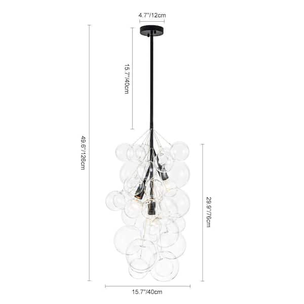 3-Light Matte Black Modern Ceiling Light Fixture Cluster Globe Bubble Chandelier for Living Room With Clear Glass Shade