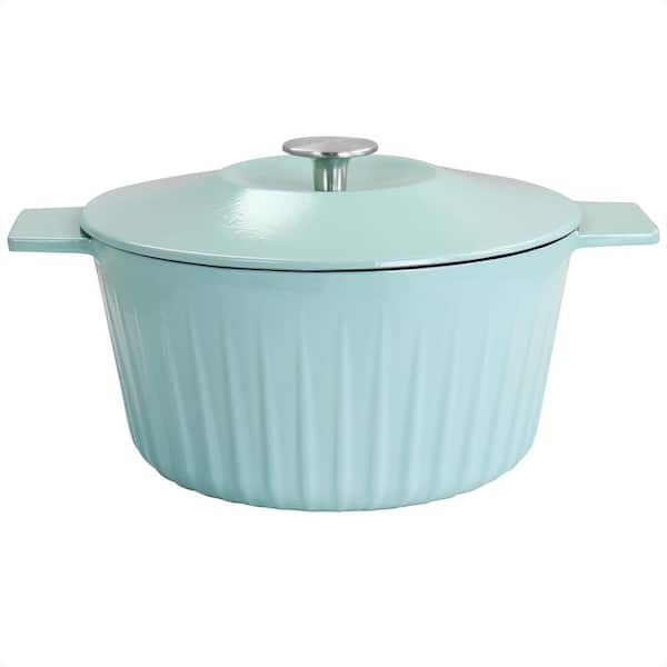 MARTHA STEWART Martha Stewart Enameled Cast Iron 5 qt. Round Dutch Oven with Lid in Light Cyan Turquoise