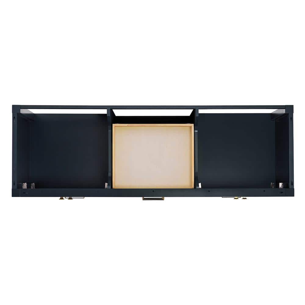 Midnight Blue Wood Freestanding Double Vanity with White Quartz Top