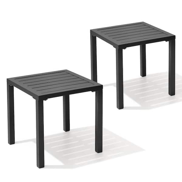 Unbranded 15.7 in. Square Aluminum Outdoor Side Table in Black (2-Pack)