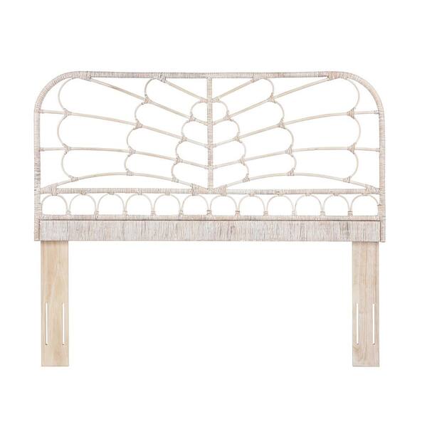 Jennifer Taylor Tiana Freestanding or Floating Rattan Boho Headboard, Queen and Full, White Washed Pole Rattan