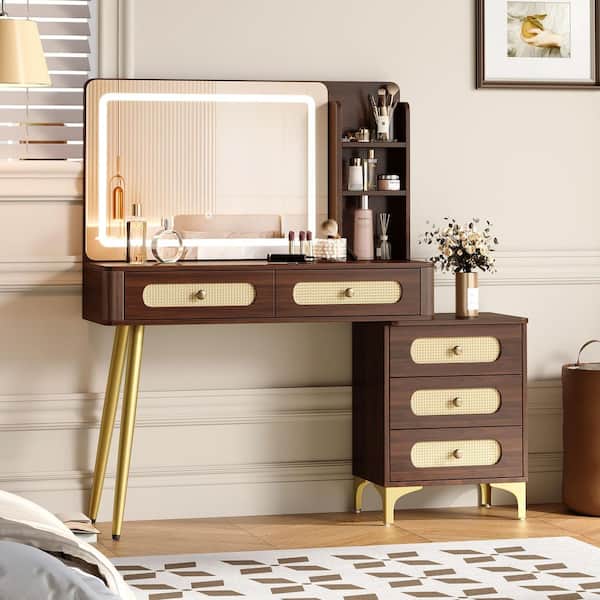 dressing table brown colour solid wood dressing table bedroom Modern minimalist desk Black walnut makeup table storage cabinet integrated 39.4x15.8x29.2 inch / 100x40x76 сm /