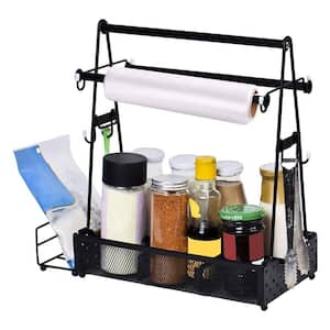 Black Metal Utensil Caddy with Paper Towel Holders & Utensil Holder for Indoor/Outdoor Grilling Tools Storage Organizer