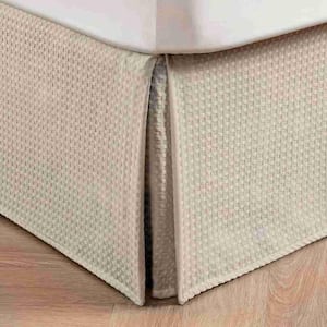 14 in. Cream Pleated Waffle Weave Twin Bed Skirt, Easy Fit Machine Washable